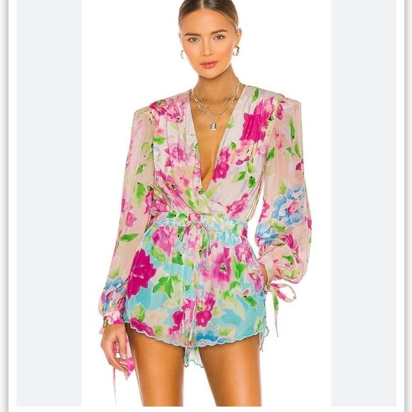 Rococo Sand Alora Floral-Print Stretch-Crepe Bodysuit in Pink - Picture 1 of 13